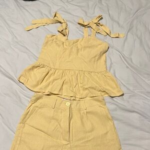 Yellow Sleeveless Top and Shorts Set